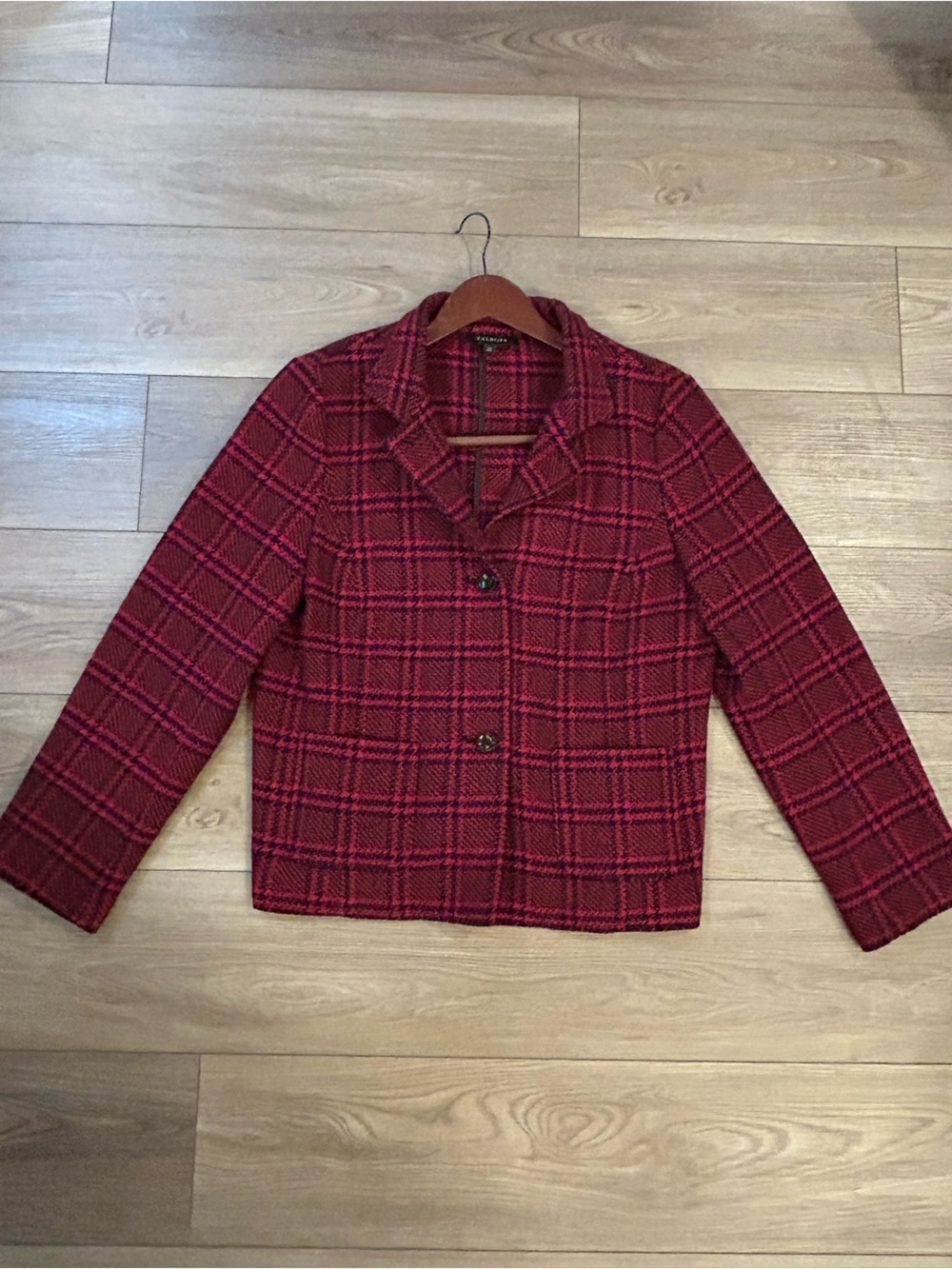Talbots Women’s 14 Red Black Plaid Wool Blend Jacket Blazer
